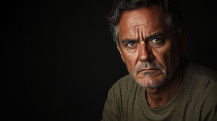 Fototapeta premium Intense middle aged man with gray hair and serious expression