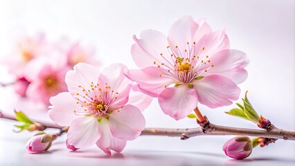 Stunning Pink Sakura Flower Isolated on White Background with Leading Lines for Nature Photography Enthusiasts