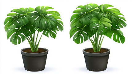 Obraz premium two beautiful monstera deliciosa plants in sleek black pots