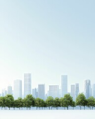 Carbon-neutral skyline, vibrant white backdrop, sustainable innovation vision.