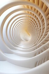 Obraz premium Dynamic spirals intertwining in movement, solid white backdrop, evolution through interaction concept.
