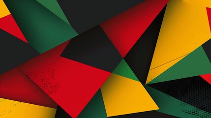 Fototapeta premium Abstract geometric Juneteenth banner. Green, red, yellow, and black color background. AI Generated