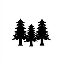 Fototapeta premium Simple Black White Forest Silhouette Three Pine Trees Nature Icon