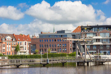 Little wooden bridge in the inner harbor of Emden, Germany