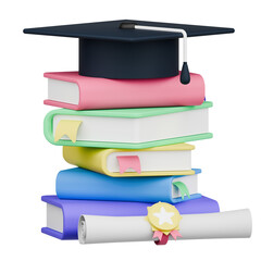 3D Rendering colorful stack of books with a graduation cap symbolizes learning and achievement in education © altafbeta