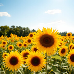 Obraz premium Natural landscape of sunflowers field on sunny day