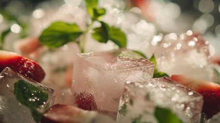 Fototapeta premium An ice cube is a small piece of ice, which is typically rectangular as viewed from above and trapezoidal as viewed from the side embellish ace cube