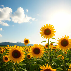 Obraz premium Natural landscape of sunflowers field on sunny day