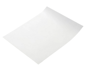 Curled white paper sheet, ideal for creative projects, graphic designs, or minimalist stationery layouts. Isolated on transparent background, png.