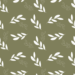 Fototapeta premium Delicate hand drawn floral pattern featuring leaves on a muted green background vector illustration