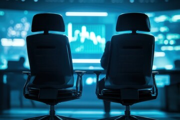 Obraz premium Futuristic Work Desk with Data Visualization in the Background