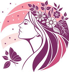 Beautiful women floral minimalist salon logo design .