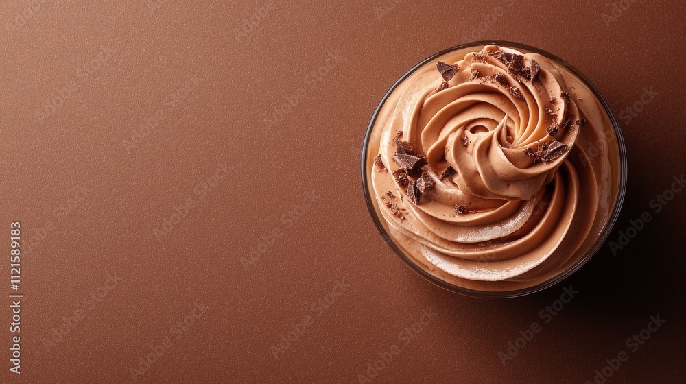 Poster indulge in a soft mocha mousse, topped with rich chocolate swirls and a hint of crunch, inviting a d