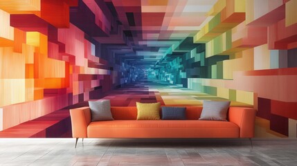a contemporary wallpaper with pixelated patterns in bold, contrasting colors, ideal for a creative modern interior. 