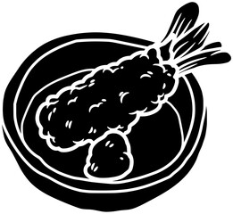 tempura illustration cuisine silhouette delicious logo lunch icon meal outline food seafood shrimp asian sauce fried dinner dish japanese shape men vector graphic background