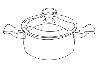 Continuous One-Line Drawing of a Pressure Cooker - Minimalist Kitchenware Art