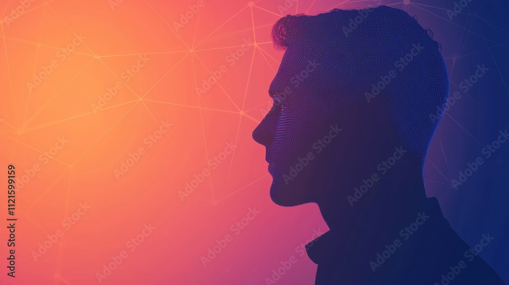 Poster mysterious hacker silhouette enveloped by glowing cybersecurity connections and patterns