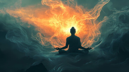 Obraz premium Glowing silhouette symbolizing divine enlightenment and ethereal presence. Nimbus. Illustration