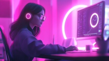 Student tracking academic goals on interactive digital platforms vibrant target visuals and seamless progress bars glowing in a study-friendly setup