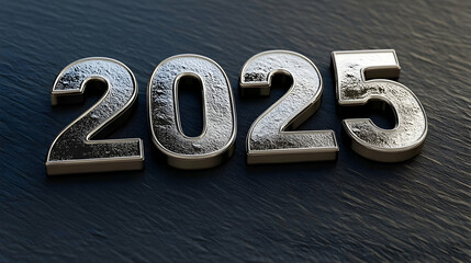 2025 3D Render Metallic New Year