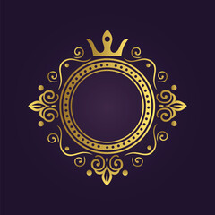 Gold Luxury Frame - Elegant Ornate Circle with Crown
