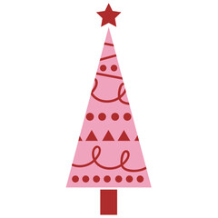 Stylized Pink and Red Christmas Tree Isolated On White