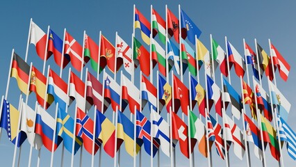 flags of europe in the sky 3d illustration image © DINESH MADUSANKA