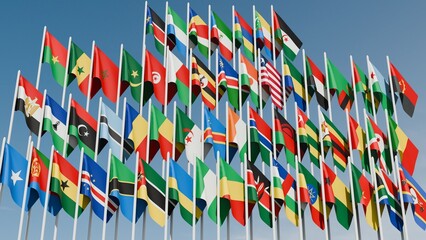 flags of Latin American in the sky 3d illustration image