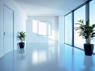 Obraz premium Modern Minimalist Interior with Natural Light and Potted Plants