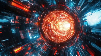 Fototapeta premium Hyperspace Tunnel: A Journey Through Neon Dimensions