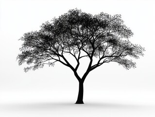 Black tree silhouette on a clean white background, abstract