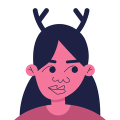 Portrait of a beautiful Spain Girl in a Christmas deer costume, celebrating Christmas. Сhildren's Christmas character. Flat vector illustration in cartoon style.