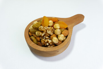 Dried nuts mix. Almond and hazelnut, peanut walnut and seed, coconut. Dry healthy snack. Protein food ingridient.