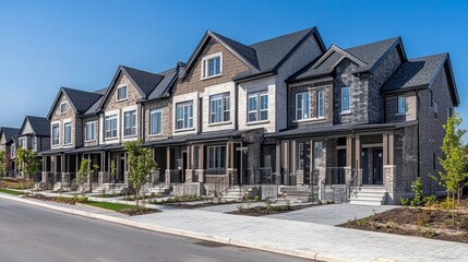 Terraced family homes in a newly developed housing estate, showcasing the real estate market in the suburbs.