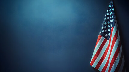 American flag hanging against a dark background