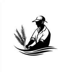 Obraz premium Farmer Sowing Seeds Agriculture Farming Harvest Grain Wheat Field Planting Rural Countryside Nature