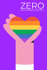 Zero Discrimination Day 1 March. Hand hold heart with different colors. Flat vector illustration.