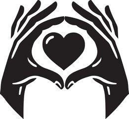 silhouette vector art of two hands forming a heart shape with fingers on a white background