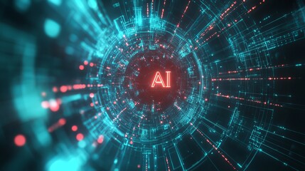 Obraz premium An illustration of an abstract futuristic background featuring digital technology and artificial intelligence concepts, with the text 