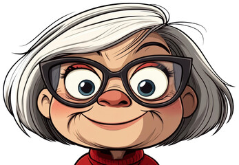 Cheerful Cartoon Elderly Woman with Glasses