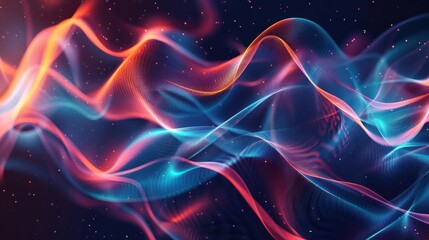 Obraz premium Abstract background with intertwined blue and red sound waves, AI generated image