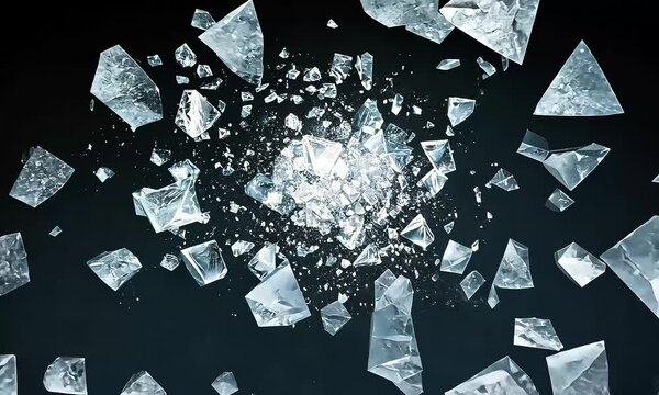Shattered ice cubes exploding on black background. (1)
