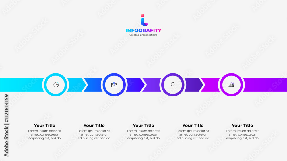 Poster gradient infographic template with four steps process, icons, and place for text, perfect for presen