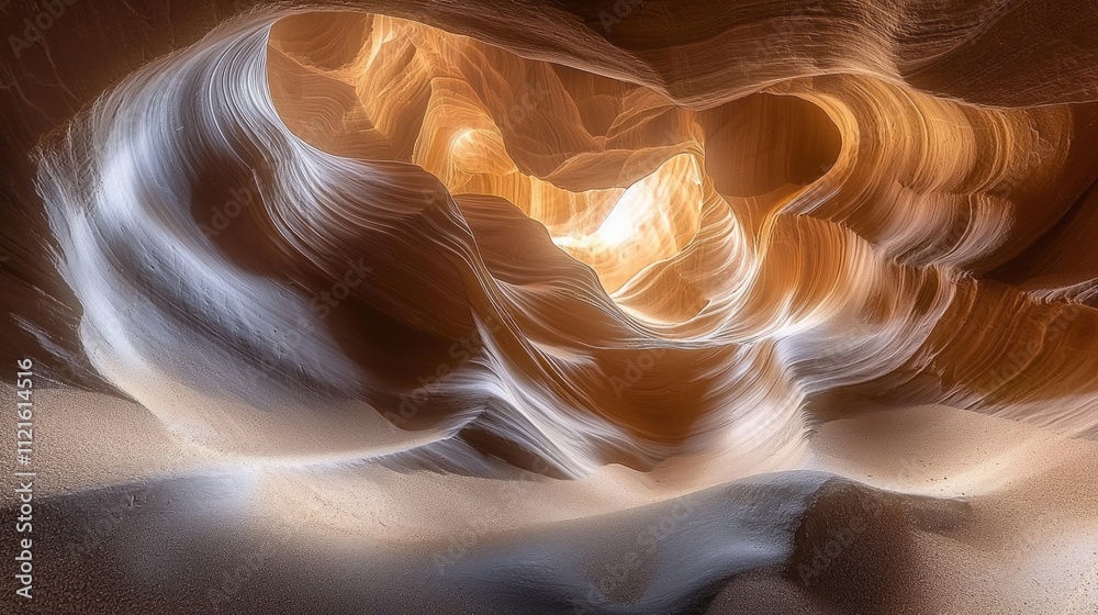 Poster Waves of sandstone twist and flow within Antelope Canyon, illuminated by the sun's rays filtering through the narrow openings, creating a stunning natural light display