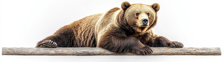 Fototapeta premium Grizzly bear resting on a log
