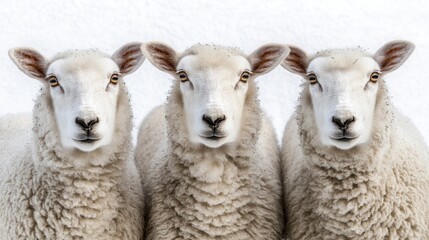 Fototapeta premium A fragment of a white carpet with a close-up of light wool, displaying a detailed woven pattern, set against a background of white natural sheep wool and beige fluffy fur
