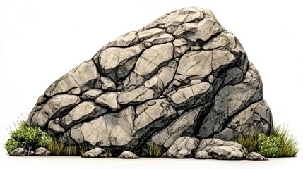 Large Grey Boulder with Low-Lying Vegetation
