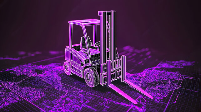 3D wireframe forklift on a digital background - Powered by Adobe