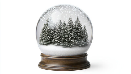 Winter Enchantment: Isolated Snow Globe with Trees on White Background, PNG Style Detail Capturing the Magic of Snowy Landscapes
