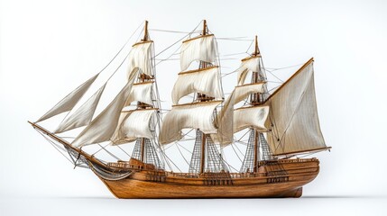 Intricate Wooden Sailing Ship Model with Full Sails